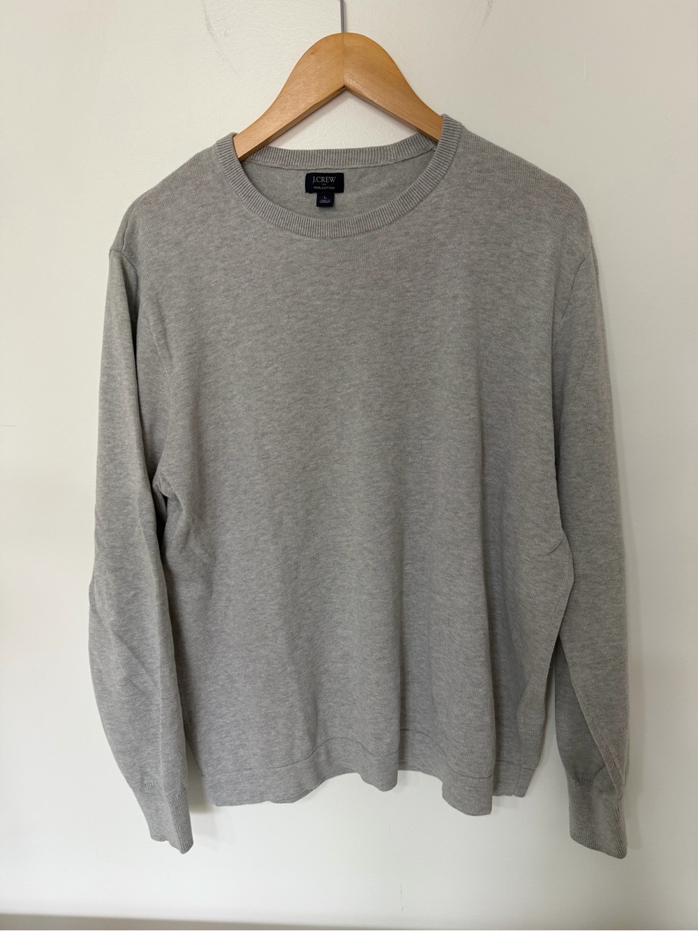 J.Crew 100% Cotton light Gray Crewneck Sweater Pullover Minimalist Preppy Mens L